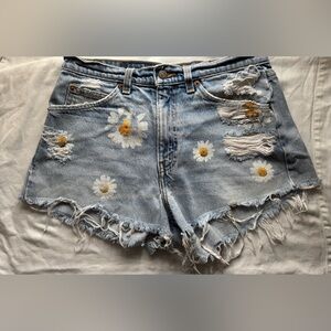 Levi's Distressed Daisy Denim Shorts